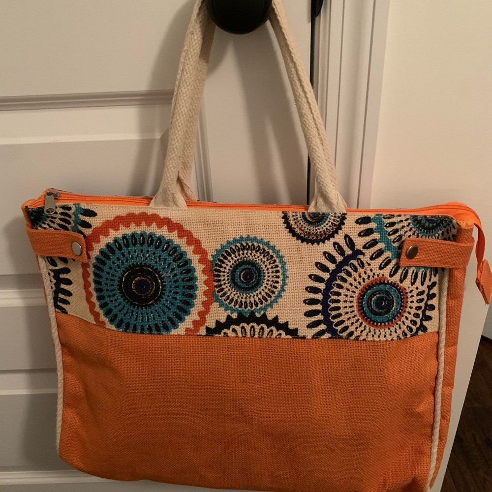 Orange and Multicolor Tote Bag
